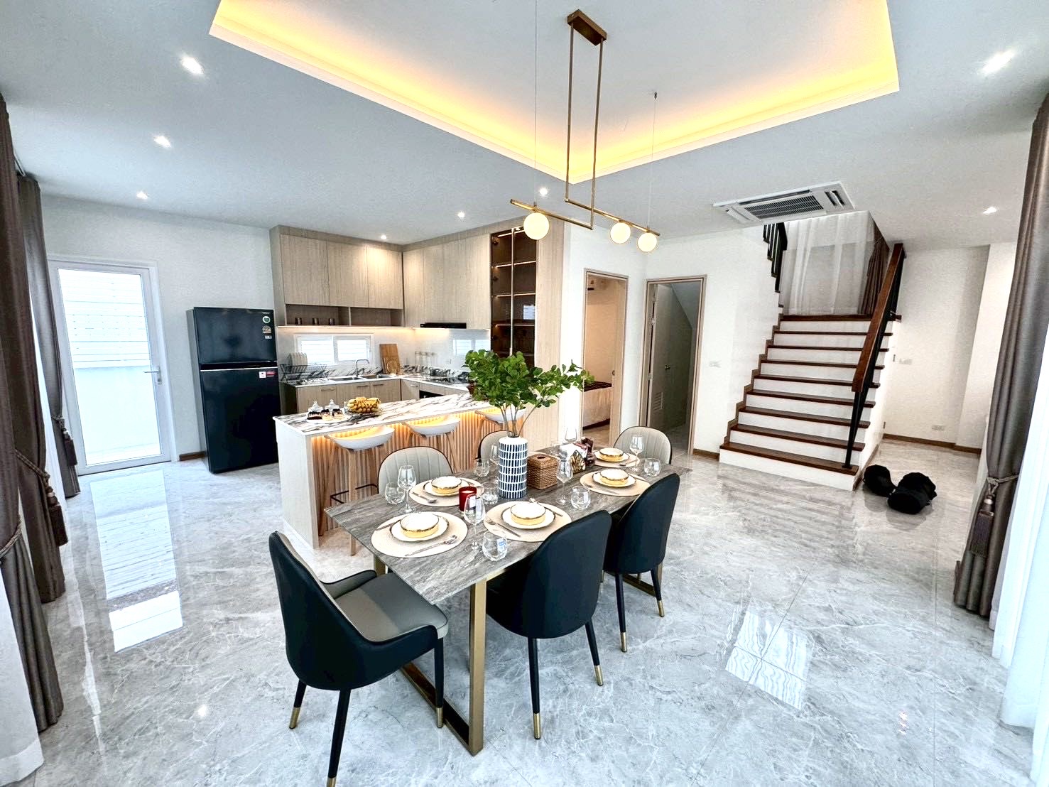 Open dining room and kitchen