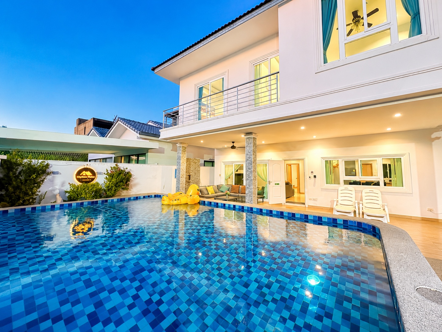 Large private pool at twilight